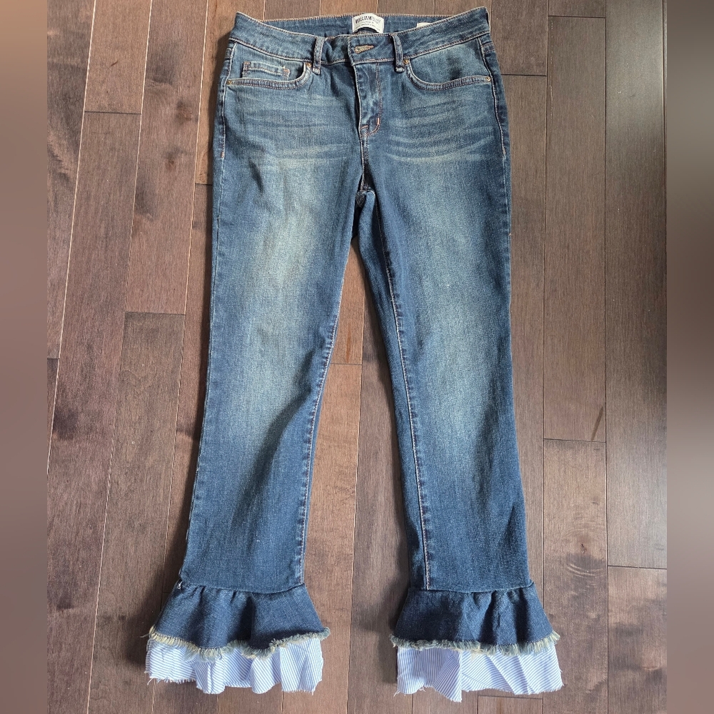 William Rast Blue Skinny Jeans with Ruffle Hem